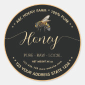 Script Gouden en Zwarte ronde honingpotlabels Sticker (Voorkant)