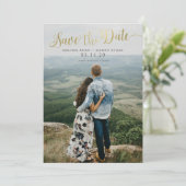 Script Gouden Foto Save the Date Kaarten (Staand voorkant)
