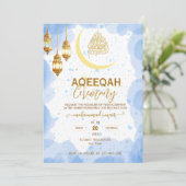 Script gouden halve maan Baby Boy Aqiqah uitnodigi Kaart (Staand voorkant)