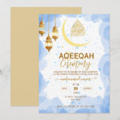 Script gouden halve maan Baby Boy Aqiqah uitnodigi Kaart (Voorkant / Achterkant)