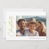 Script Gouden Kerstfoto Nautische Zeilboten Feestdagenkaart (Voorkant)