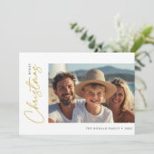 Script Gouden Kerstfoto Nautische Zeilboten Feestdagenkaart (Staand voorkant)