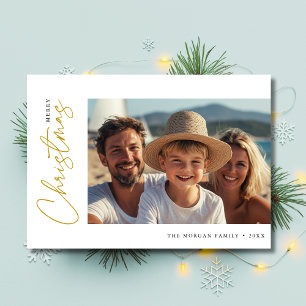 Script Gouden Kerstfoto Nautische Zeilboten Feestdagenkaart