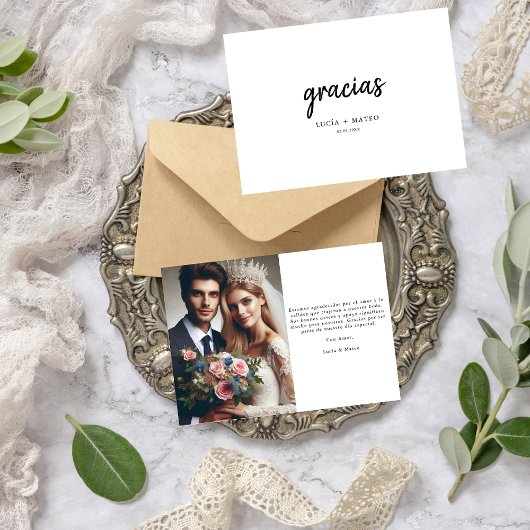 Script Gracias Spaanse bruiloft foto dank u Kaart