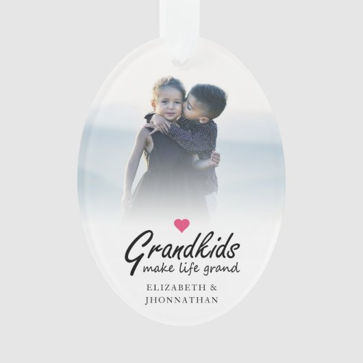 Script Grandkids make life grand Modern 2 Photo Ornament (voorkant)