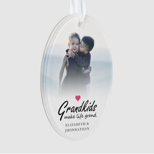Script Grandkids make life grand Modern 2 Photo Ornament (voorkant)