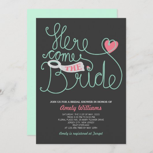 Script Gray Mint Vrijgezellenfeest Lettert Kaart (Voorkant / Achterkant)