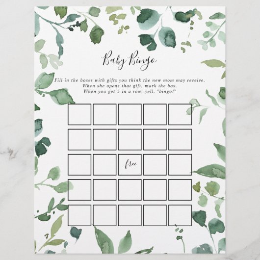 Script Green Foliage Baby Bingo Shower Game (Voorkant)