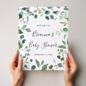 Script Green Foliage Baby shower Welcome Poster