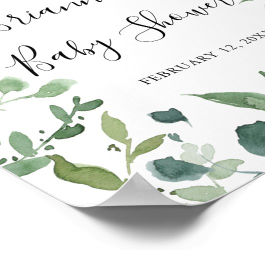 Script Green Foliage Baby shower Welcome Poster (Hoek)
