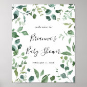 Script Green Foliage Baby shower Welcome Poster (Voorkant)