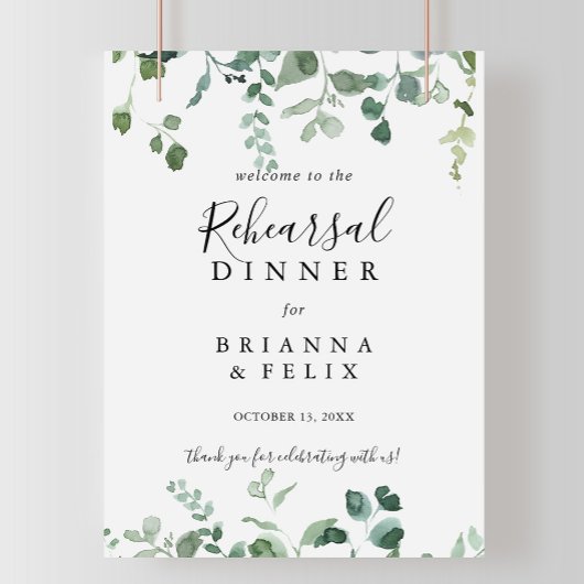 Script Green Foliage Rehearsal Dinner Welcome Poster