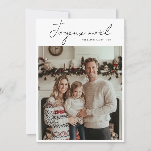 Script Green Joyeux Noël Franse kerstfoto Feestdagenkaart (Voorkant)