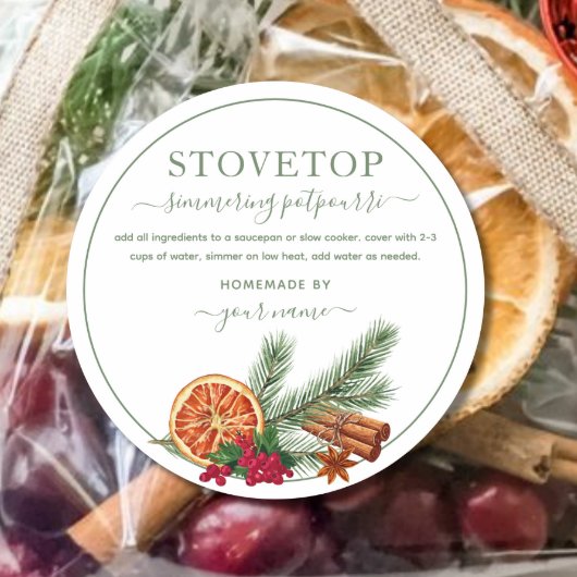 Script Green Stovetop Potpourri Label Sticker