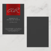 Script Grey Red Trendy Monogram Visitekaartje (Voorkant / Achterkant)