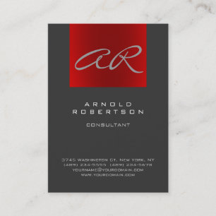 Script Grey Red Trendy Monogram Visitekaartje