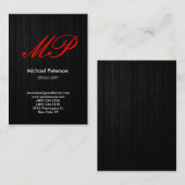 Script Grey Wood Pattern Monogram Visitekaartje (Voorkant / Achterkant)