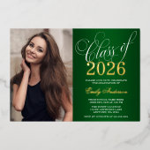 Script Groen 2026 Foto Afstudeerfeest Goud Folie Uitnodiging (Voorkant)