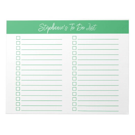 Script Groen 8.5x11 Twee Kolommen Checklist Notitieblok (Voorkant)