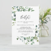 Script Groen Foliage BabyQ Baby shower Barbecue Kaart (Staand voorkant)