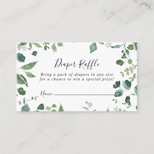 Script Groen Foliage Luier Raffle Ticket Informatiekaartje (Voorkant)