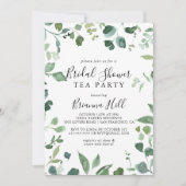 Script Groen Foliage Vrijgezellenfeest Tea Party Kaart (Voorkant)