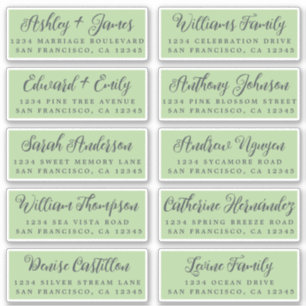 Script Groene Huwelijks Gast Adreslabels Sticker
