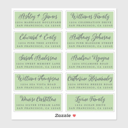 Script Groene Huwelijks Gast Adreslabels Sticker (Vel)