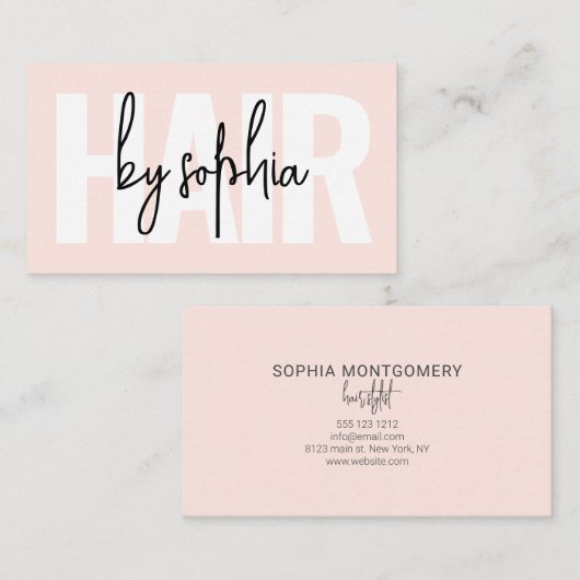 Script Hair Stylist Blush Pink Visitekaartje (Voorkant / Achterkant)