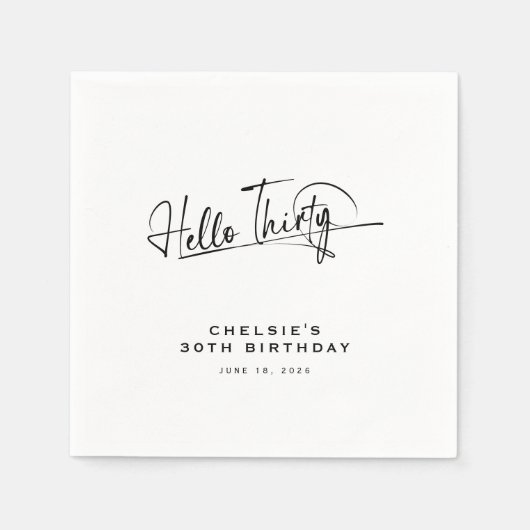 Script Hallo Dertig Minimalistisch 30e Verjaardag Servet (Voorkant)