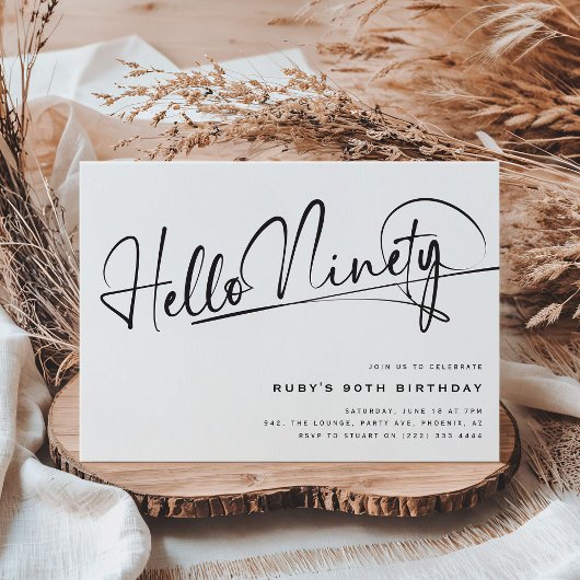 Script Hallo Negentig Minimalistisch 90ste Verjaar Kaart