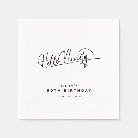 Script Hallo Negentig Minimalistisch 90ste Verjaar Servet (Voorkant)