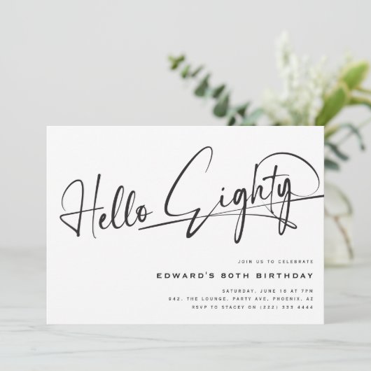 Script Hallo Tachtig Minimalistische 80e Verjaarda Kaart (Staand voorkant)