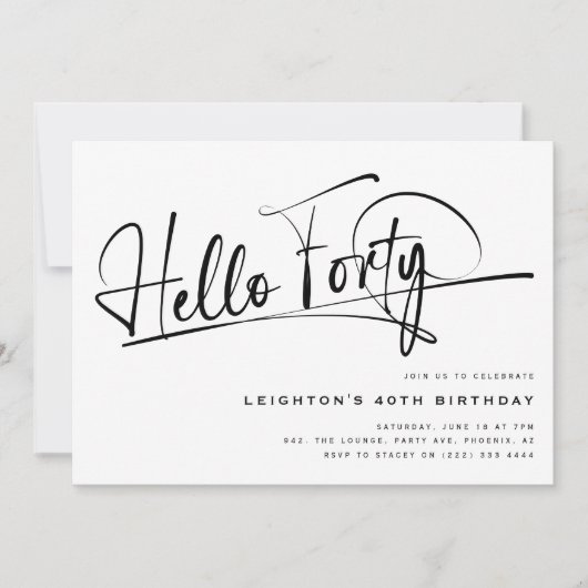 Script Hallo Veertig Minimalistisch 40e Verjaardag Kaart (Voorkant)