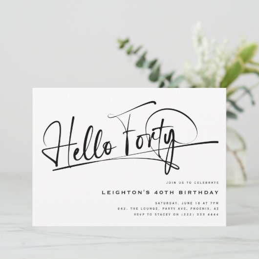 Script Hallo Veertig Minimalistisch 40e Verjaardag Kaart (Staand voorkant)