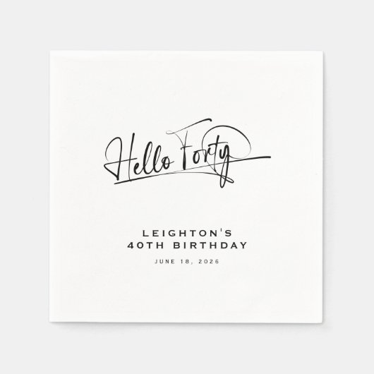 Script Hallo Veertig Minimalistische 40e Verjaarda Servet (Voorkant)