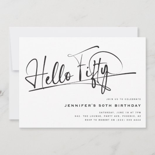 Script Hallo Vijftig Minimalistische 50e Verjaarda Kaart (Voorkant)