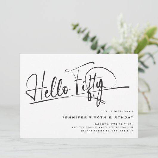 Script Hallo Vijftig Minimalistische 50e Verjaarda Kaart (Staand voorkant)