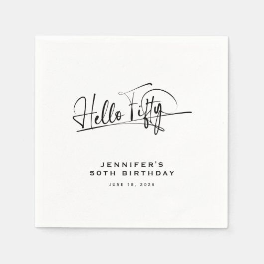 Script Hallo Vijftig Minimalistische 50e Verjaarda Servet (Voorkant)
