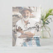 Script Hallo Zeventig Minimaal Foto 70e Verjaardag Kaart (Staand voorkant)
