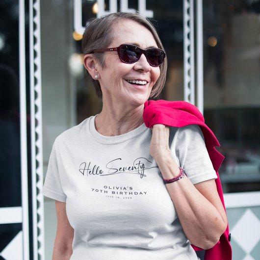 Script Hallo Zeventig Minimalistisch 70ste Verjaar T-shirt