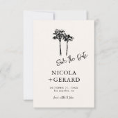 Script Hand getrokken Palmboom Tropische kleine br Save The Date (Voorkant)