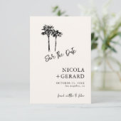 Script Hand getrokken Palmboom Tropische kleine br Save The Date (Staand voorkant)