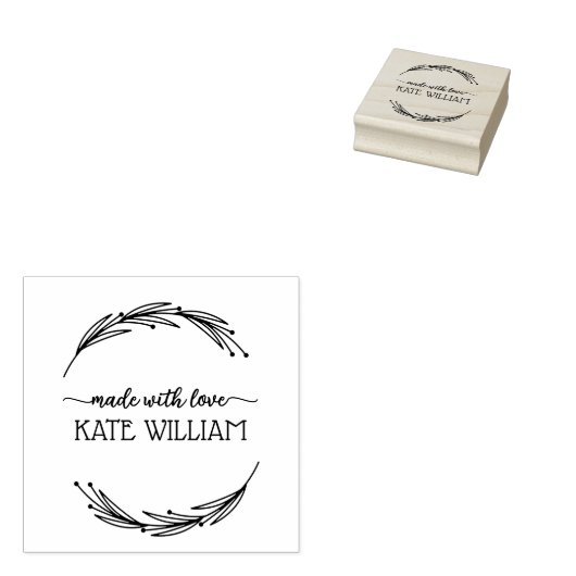 Script Handgemaakt met liefde door Naam Rubber Ste Rubberstempel (Gestempeld)