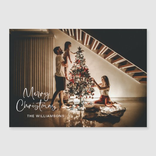 Script Handgeschreven Kerst Foto Magnetische Kaart (Voorkant)