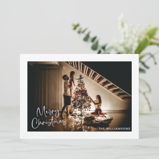 Script Handschrift Modern Prettig Kerstmis Foto Feestdagenkaart (Staand voorkant)