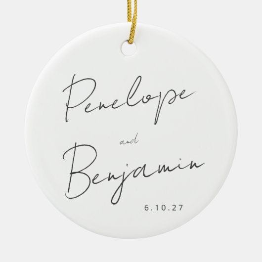 Script Handschrift zwart wit bruiloft foto Keramisch Ornament (Voorkant)