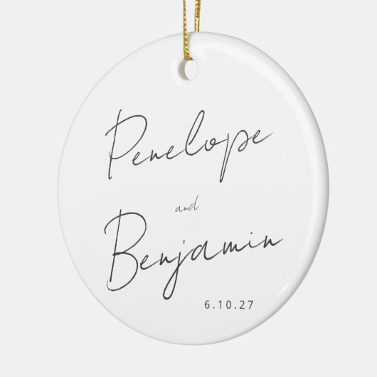 Script Handschrift zwart wit bruiloft foto Keramisch Ornament (Links)