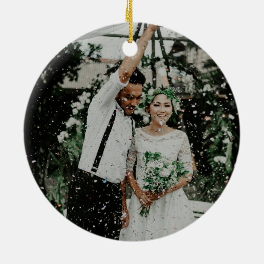 Script Handschrift zwart wit bruiloft foto Keramisch Ornament (Achterkant)