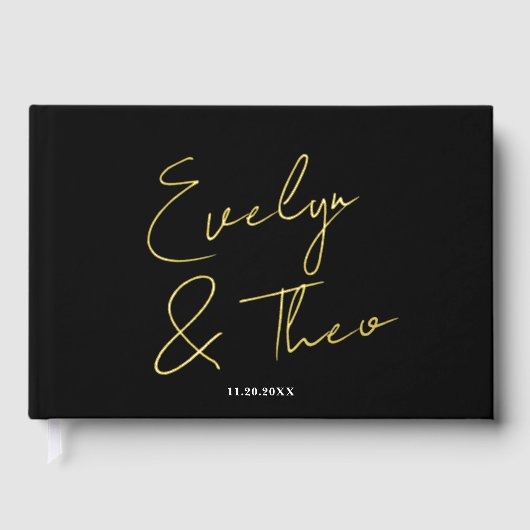 Script Handtekening Elegant Zwart Bruiloft Gastenboek (Voorkant)